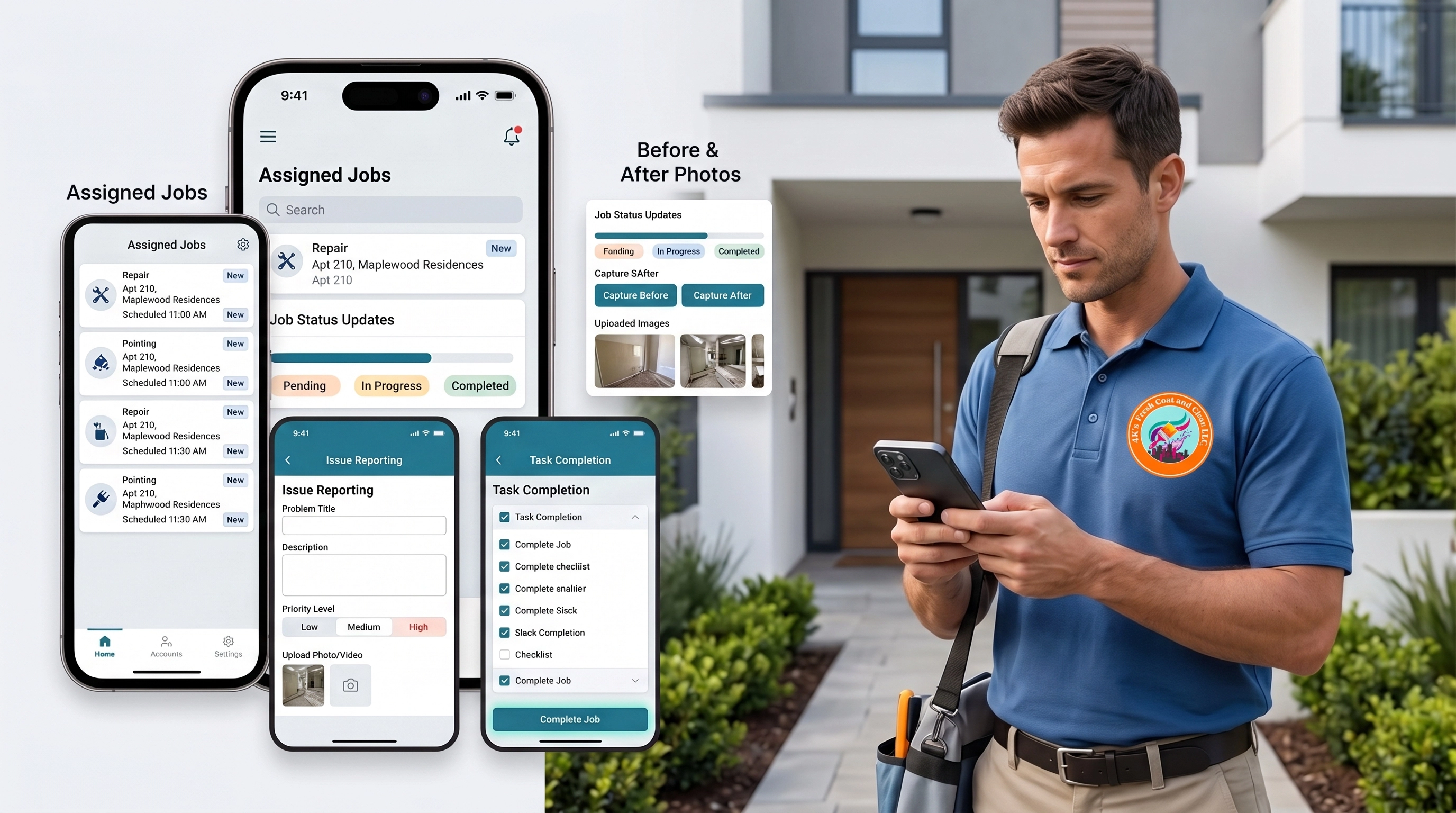 Field team using mobile tools for service assignments.