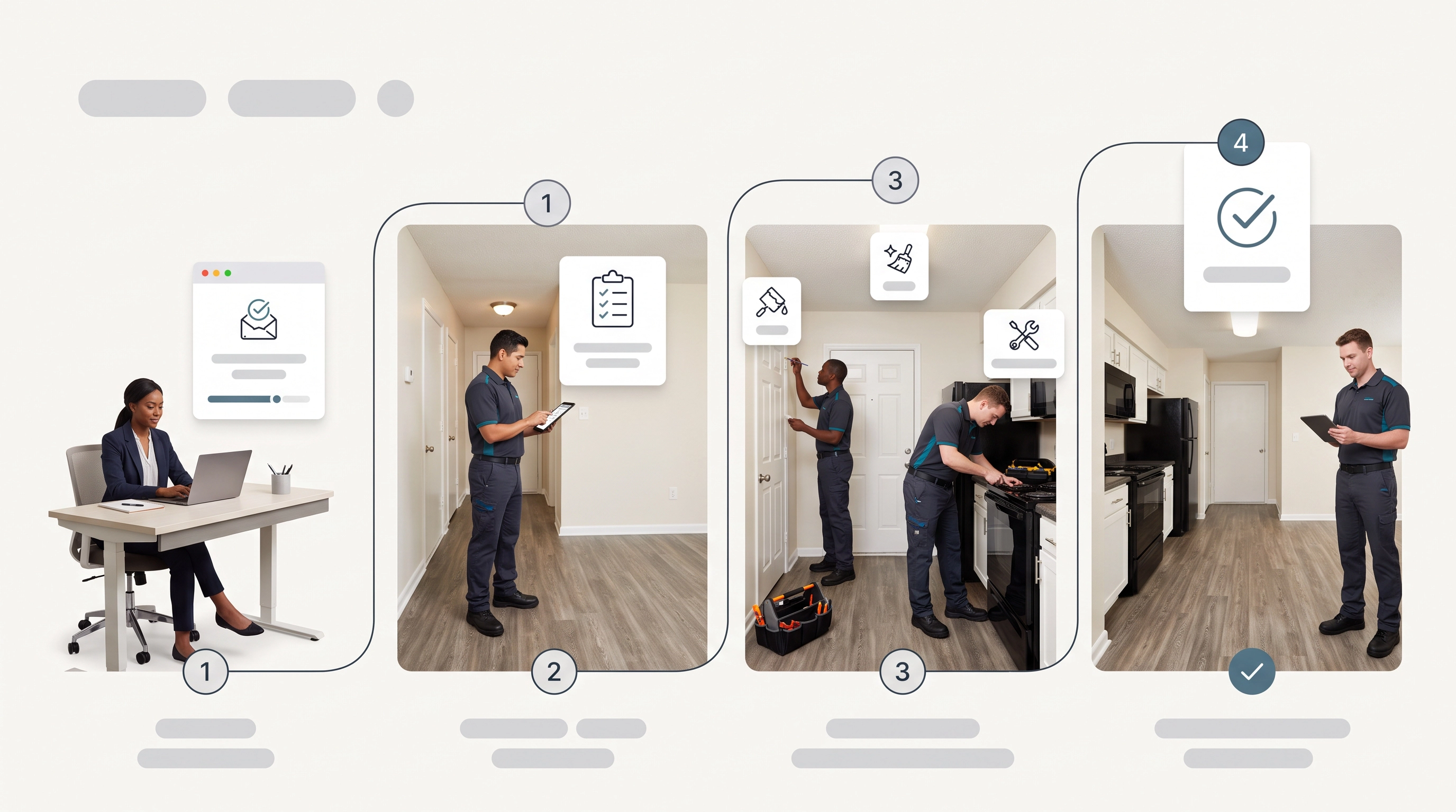 Organized service workflow from request to completion.