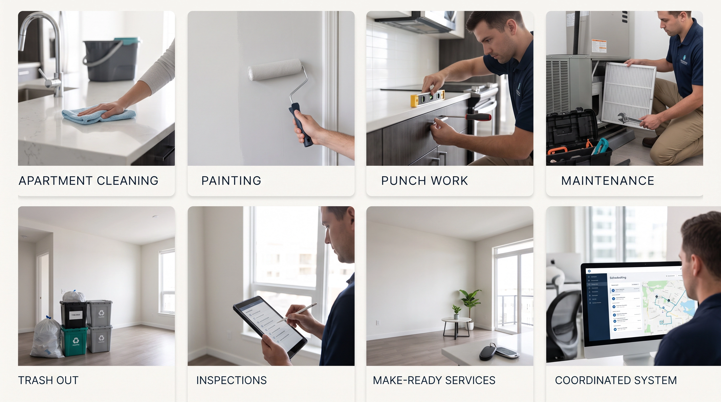Commercial cleaning, painting and property service preparation.